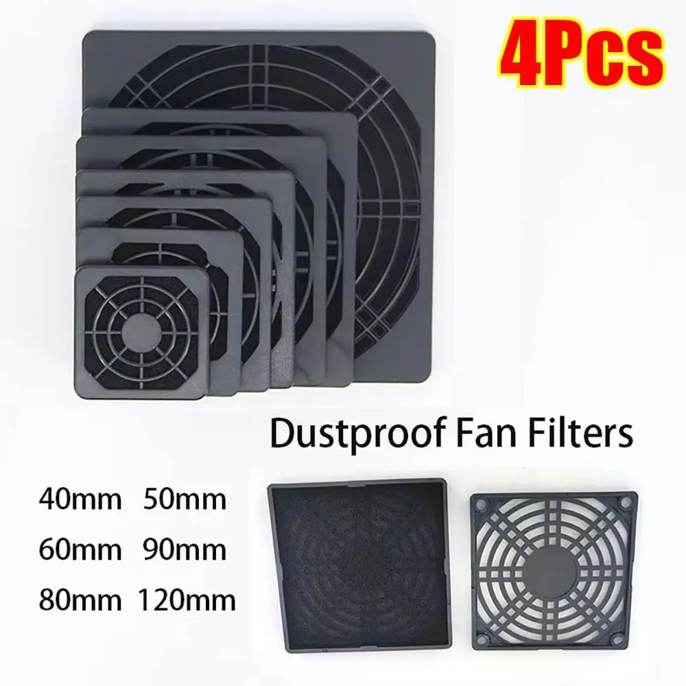 4Pcs Guard Grill Protector PC Computer Fan Filter 40/50/60/80/90/120mm ABS Case Fan Dust Filter 3in1 Cleaning Case