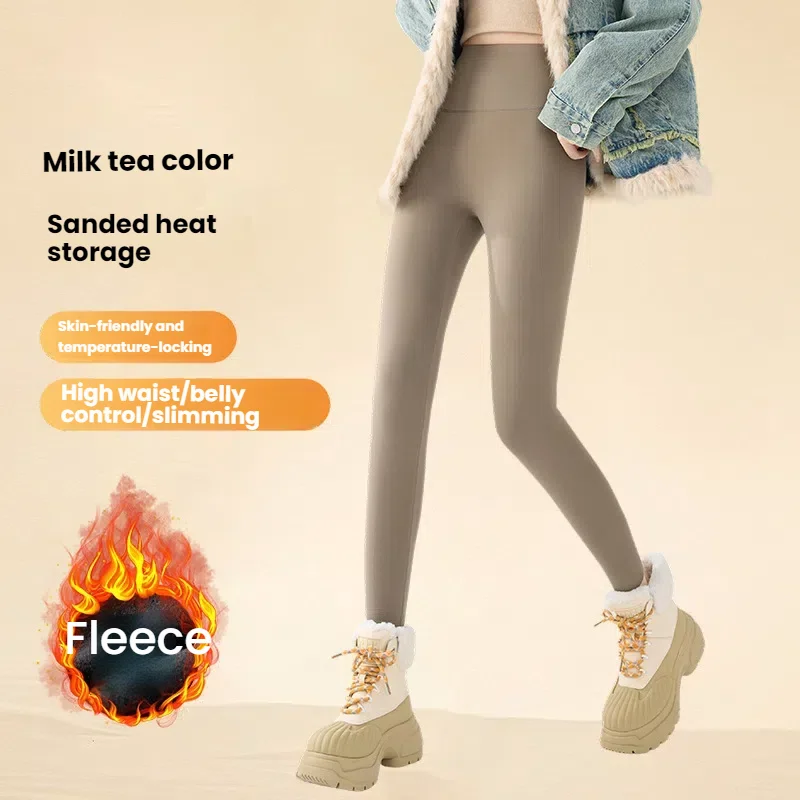 Damen-Yogahose mit Fleece-Futter, hohe Taille, Bauchkontrolle, Thermo-Leggings, keine Vordernaht, Outdoor-Leggings, warme Winter-Fleece-Strumpfhose