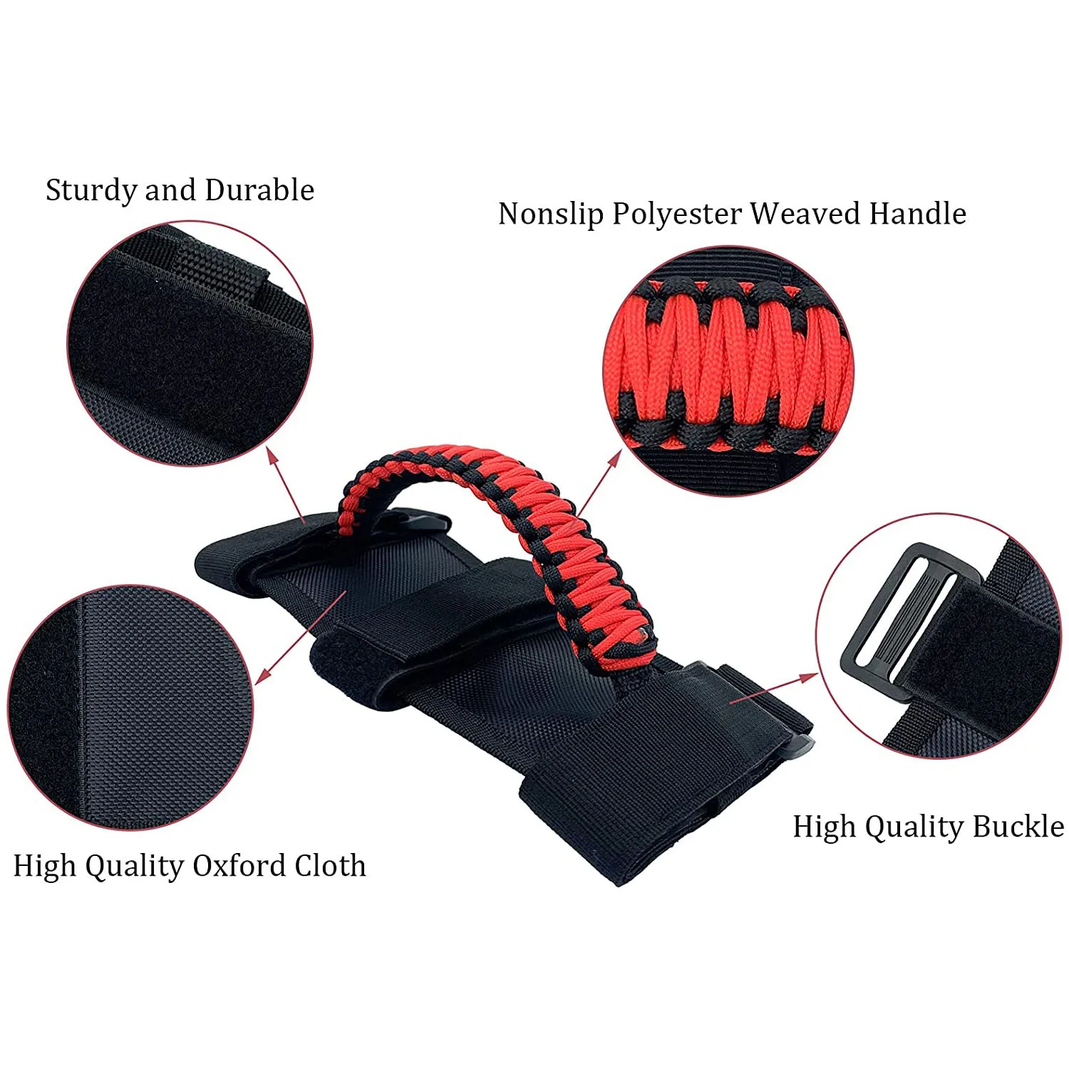 4Pcs/Pack Roll Bar Paracord Grab Handles Grip Handles for Jeep Wrangler JK TJ JL CJ YJ 1985-2021 JT UTV ATV (Red)