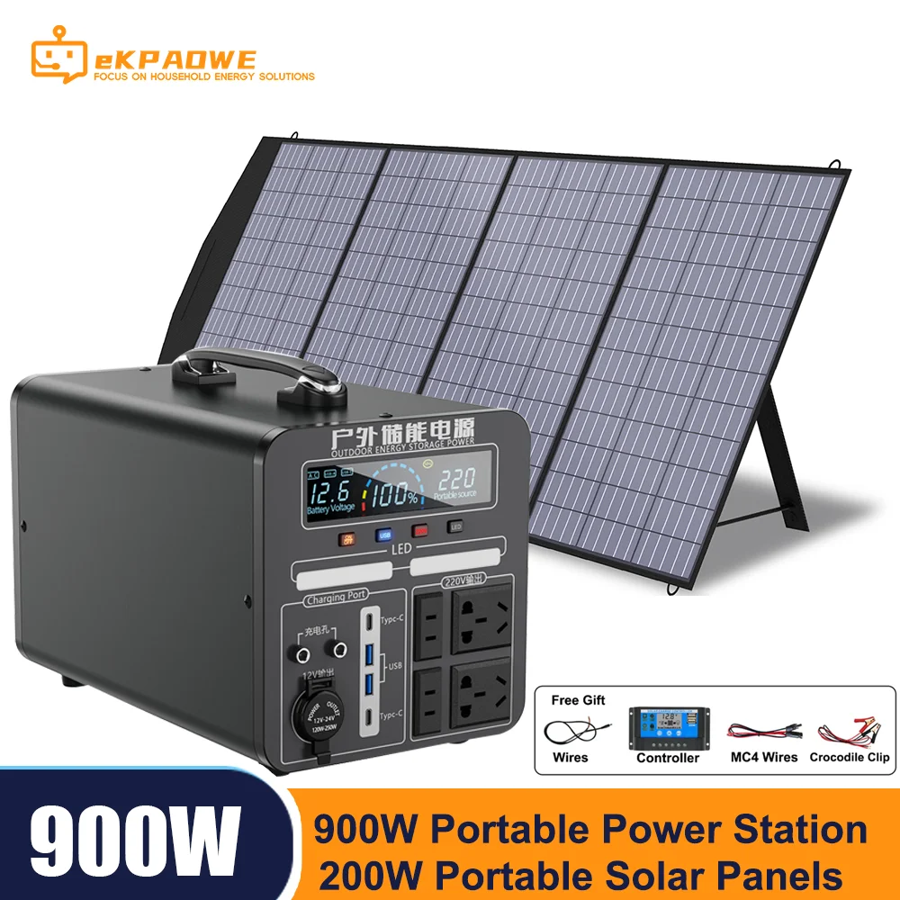 Protable Power Station Gerador Solar 900w Painéis Solares 600wh Puro Onda Senoidal Energia Plugue da ue Charing Rápido 200v240v