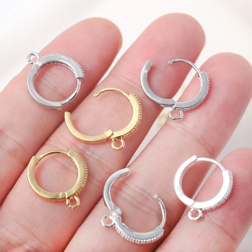 Huggie Hoop Earring Findings Cubic Zirconia Brass Round Leverback Earring Hooks with Loop French Earwires for DIY Earring Making