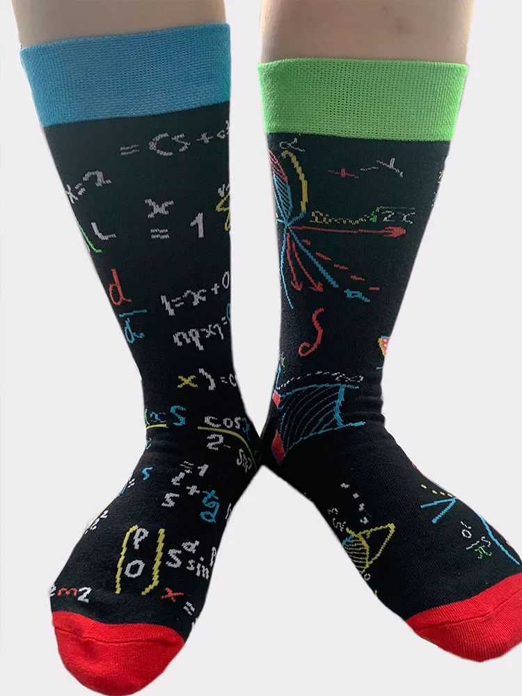 CHAOZHU 1 Pair University Students Cool Solving Mathematical Equations Funny Socks Students Male Long Crew Socks Autumn Winter