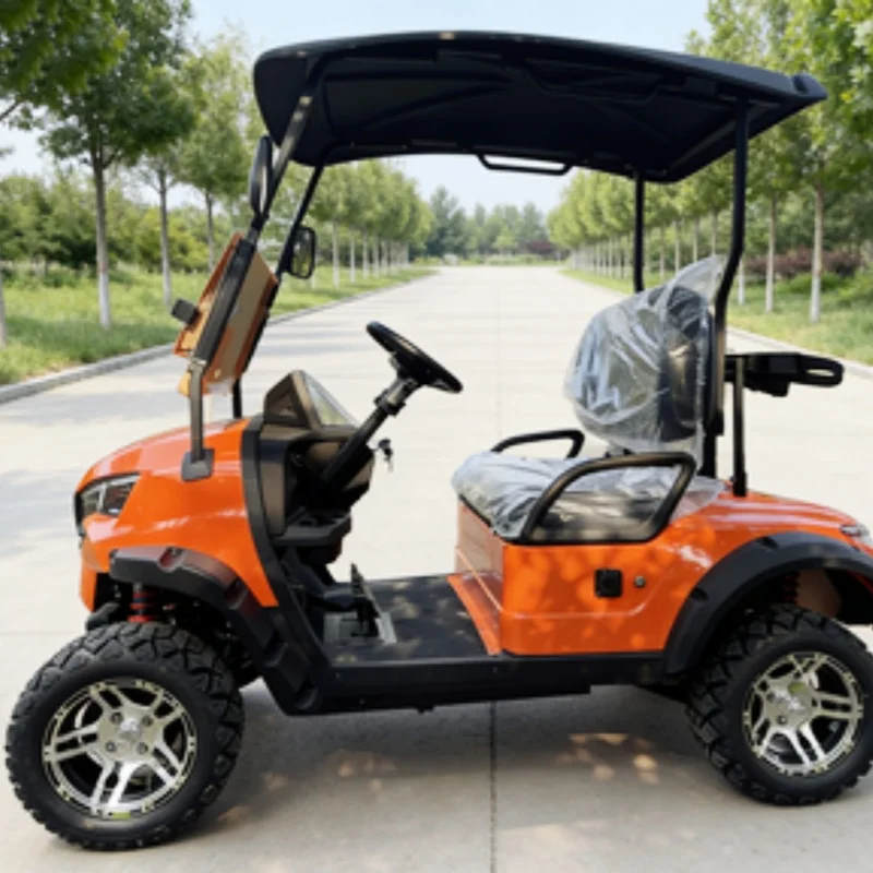 

Электрическая тележка для гольфа дальнего действия с улучшенной подвеской и светодиодной подсветкой, агрессивные шины, ремни и корзина для сумки для гольфа с литиевой батареей