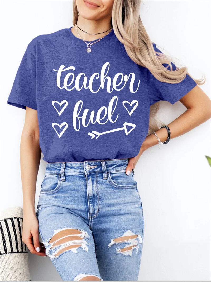 New summer fashion cotton women's teacher fuel love letter printed Teacher's Day print vintage round neck short-sleeved T-shirt