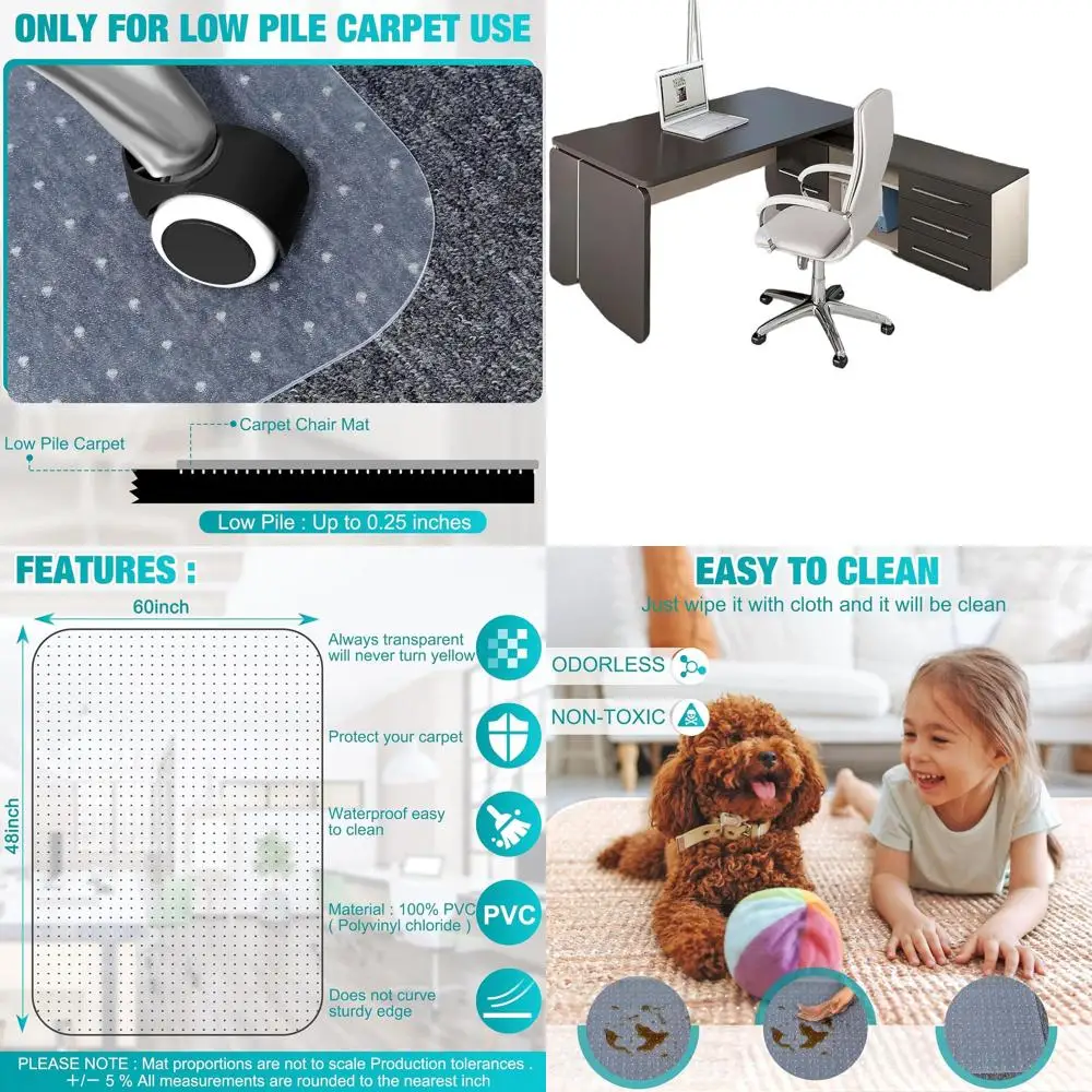 

Прозрачный напольный коврик для офисного стула 48 x 60, ковры с низким ворсом, прочная и гладкая защита от скольжения для работы и домашнего использования