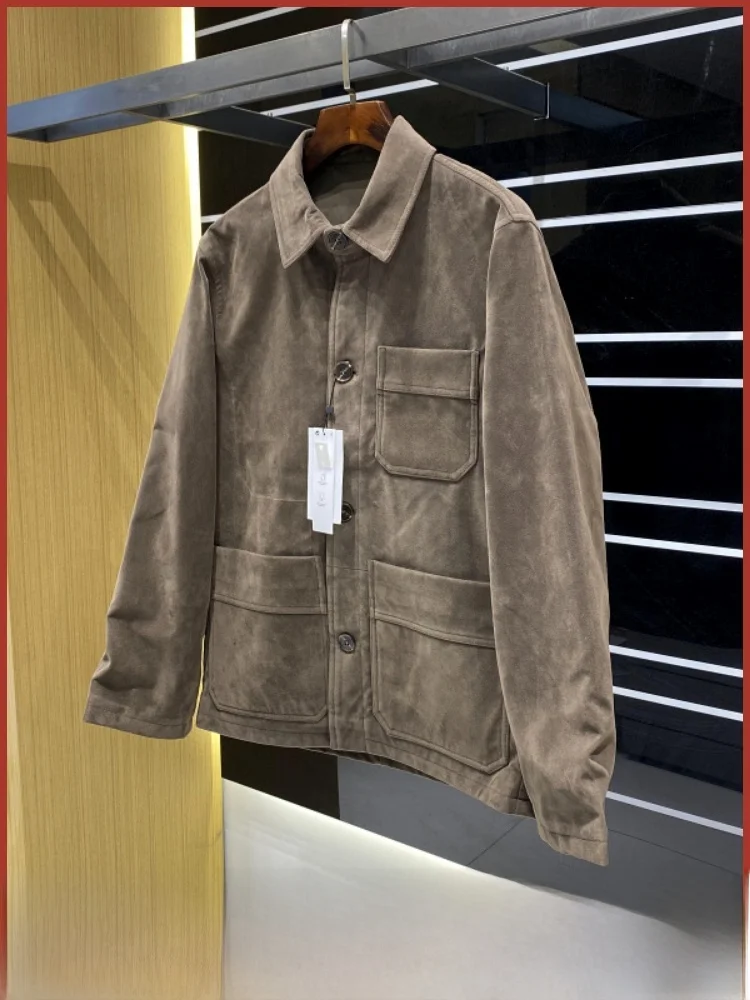 

Velvet Texture Casual Sle Men's Jaet Outerwear for Commuting Autumn Busin Versatile Collared Windproof Long Sve