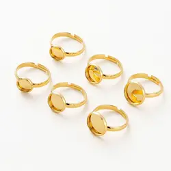 4-6pcs 14K 18K Gold 8/10/12mm Adjustable Blank Ring Base Cabochon Cameo Tray Rings For DIY Jewelry Making Crafts Accessories