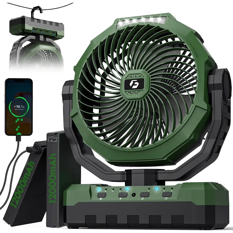 

3-in-1 Camping Fan - Portable Fans Rechargeable - 24000mAh 9-Inch Battery Powered Fan(140Hrs) with Light & Remote for Indoor