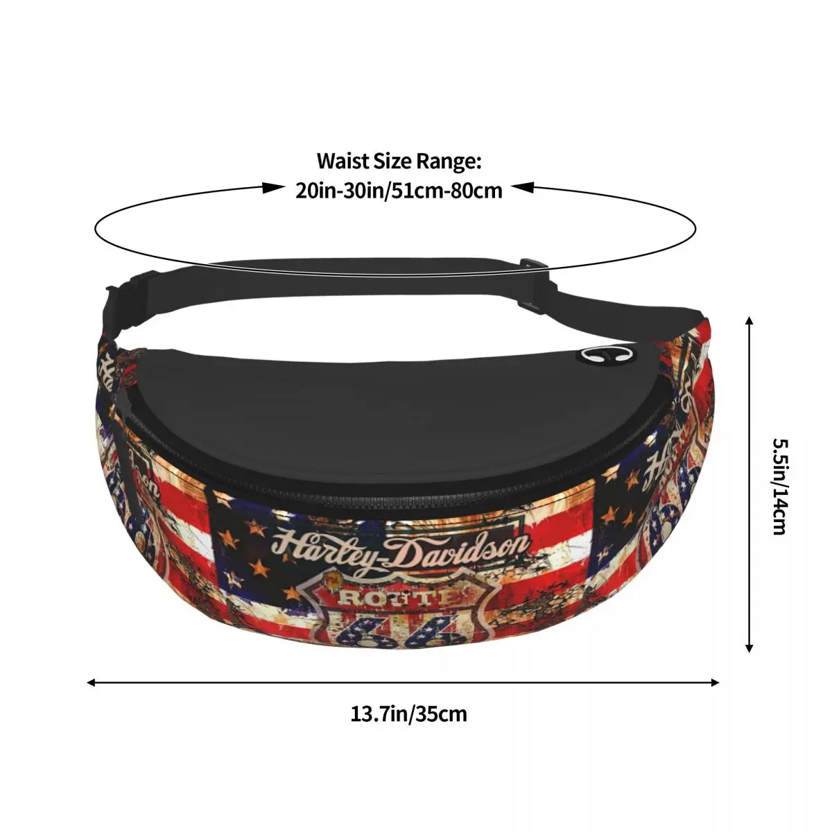 Bolsa de cintura crossbody vintage para viagem, Fanny Pack para homens e mulheres, bolsa de dinheiro para telefone, bandeira americana, Route 66