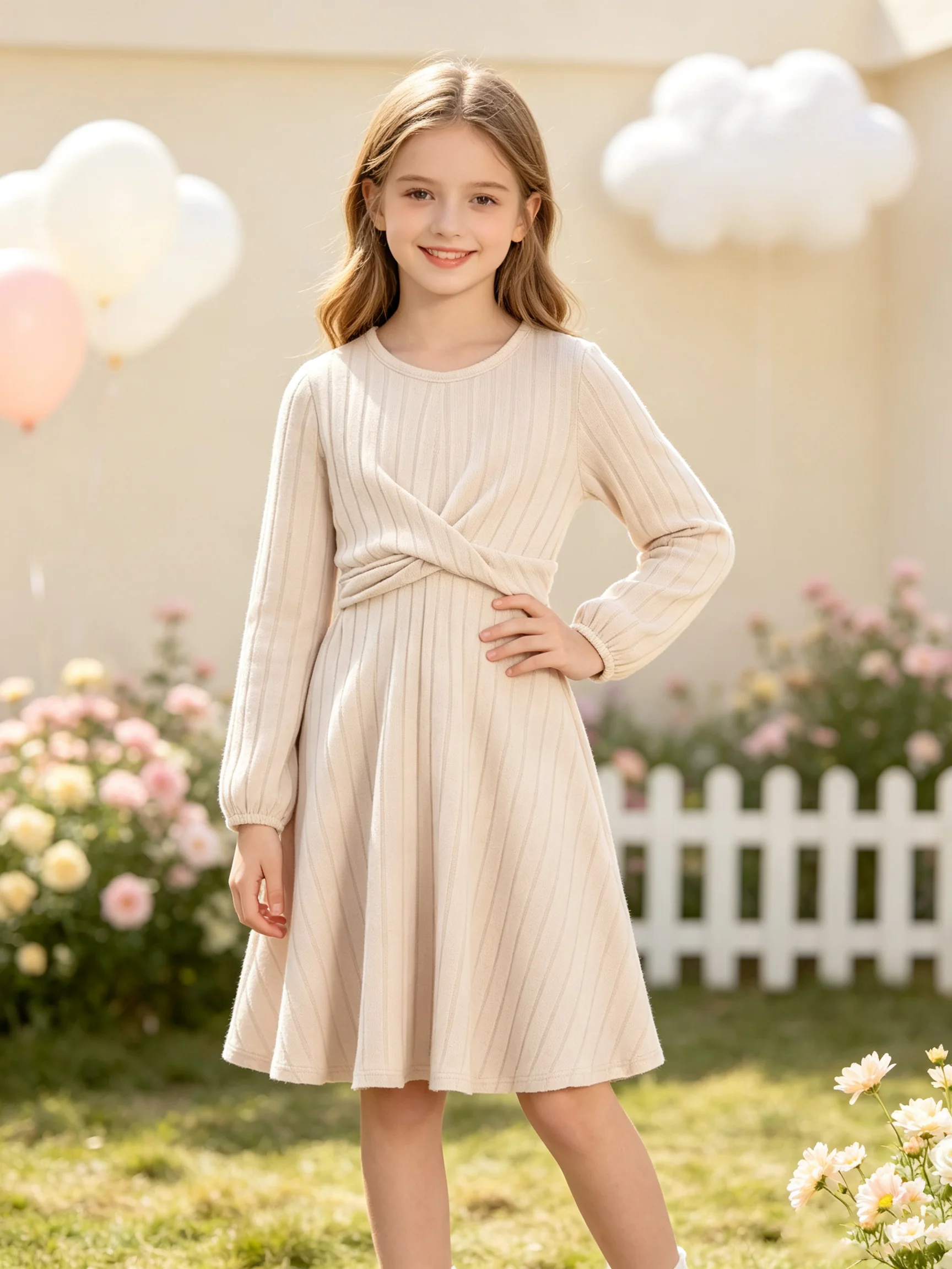 Young Girl's Solid Twisted Front A-Line Skirt Popular Style for Daily Travel Comfortable Fit Girls Skirt