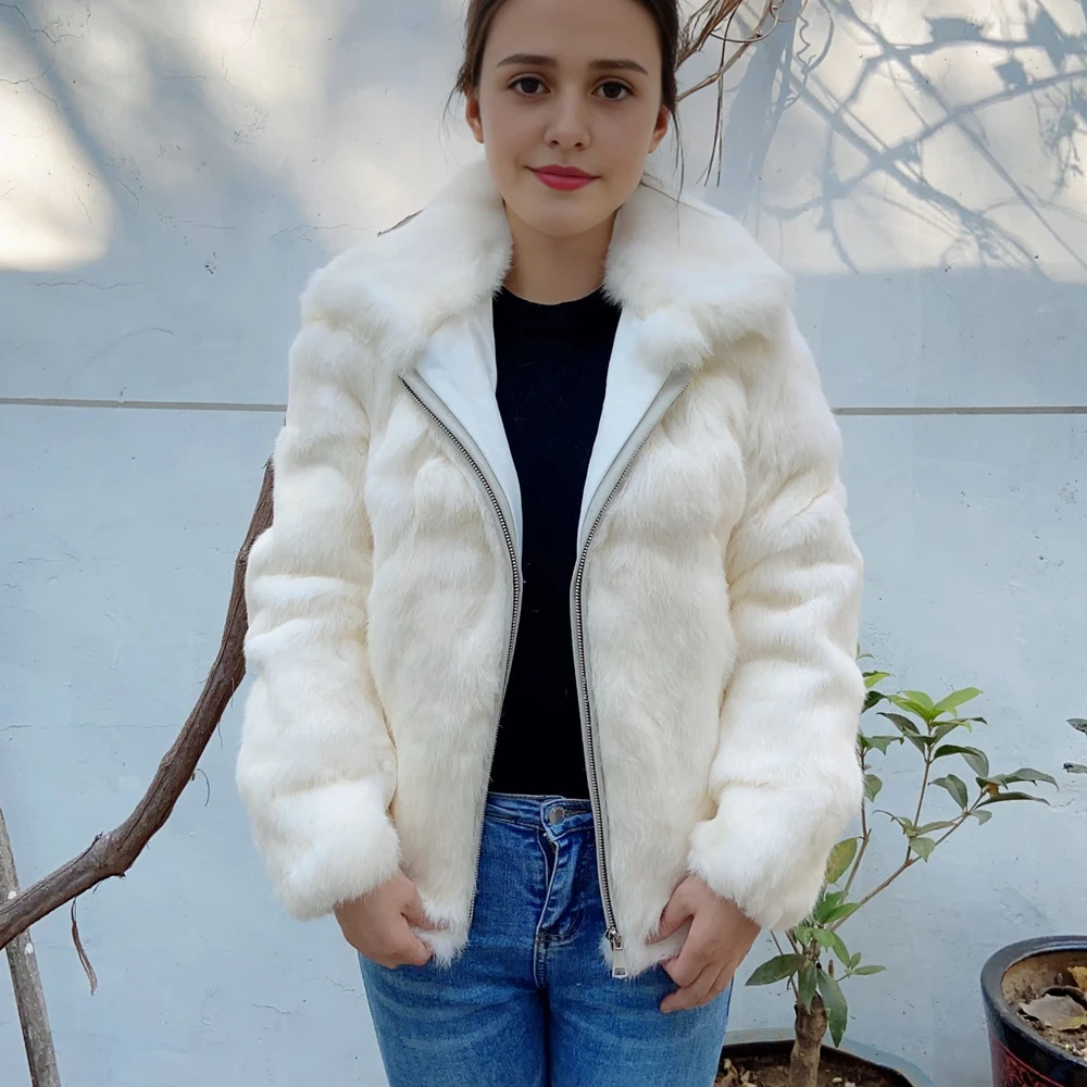 Fancy Rani Rabbit Fur Coat Winter Women's Cold Jacket Especially Promotion 2023 Female Luxury Natural Real Fur Rabbit Coat