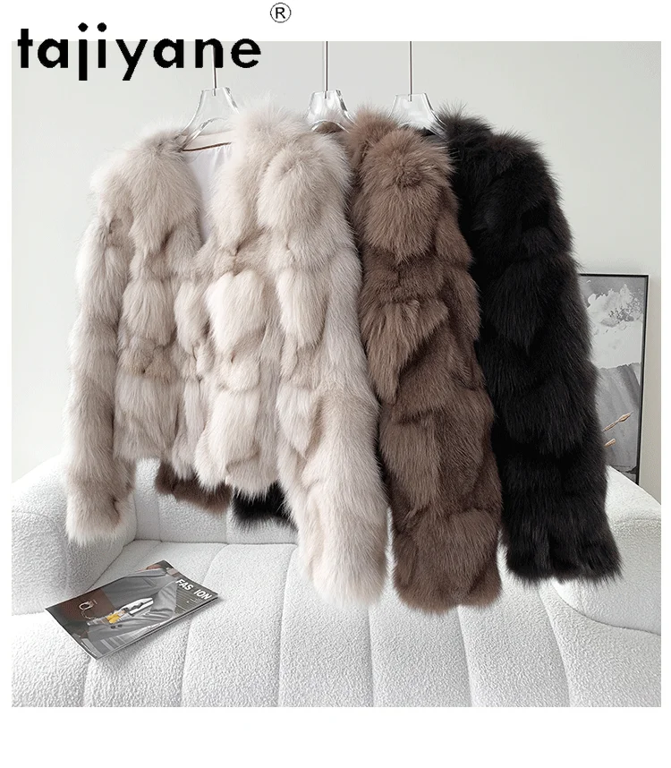 TAJIYANE 100%天然フォックスファーコート レディースファッション Vネック ショートリアルファー ジャケット 冬服 レディース ファー ジャケット 2025 ファー