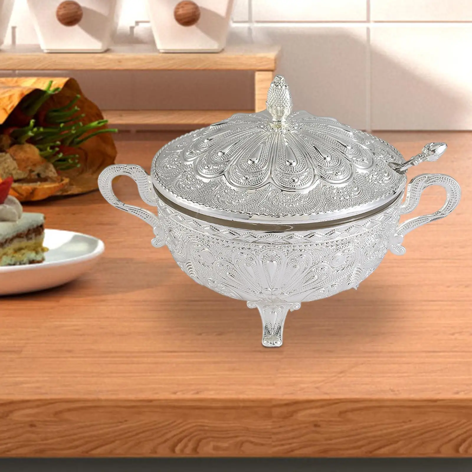 

Sugar Bowl with Lid and Spoon Entertaining Ornament Portable Candy Dish