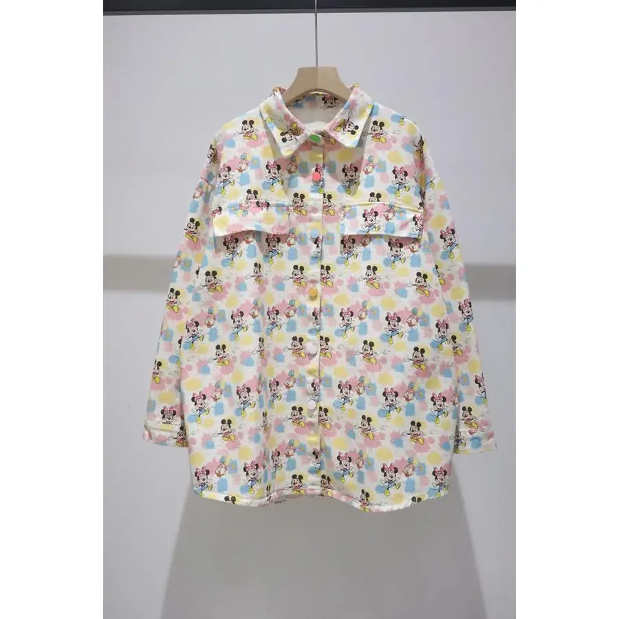 الحد من العمر المائية الكرتون Kawaii بلوزة 2025 جديد أوائل الربيع فضفاض متوسط وطويل غسلها القطن قميص دينيم سترة النساء