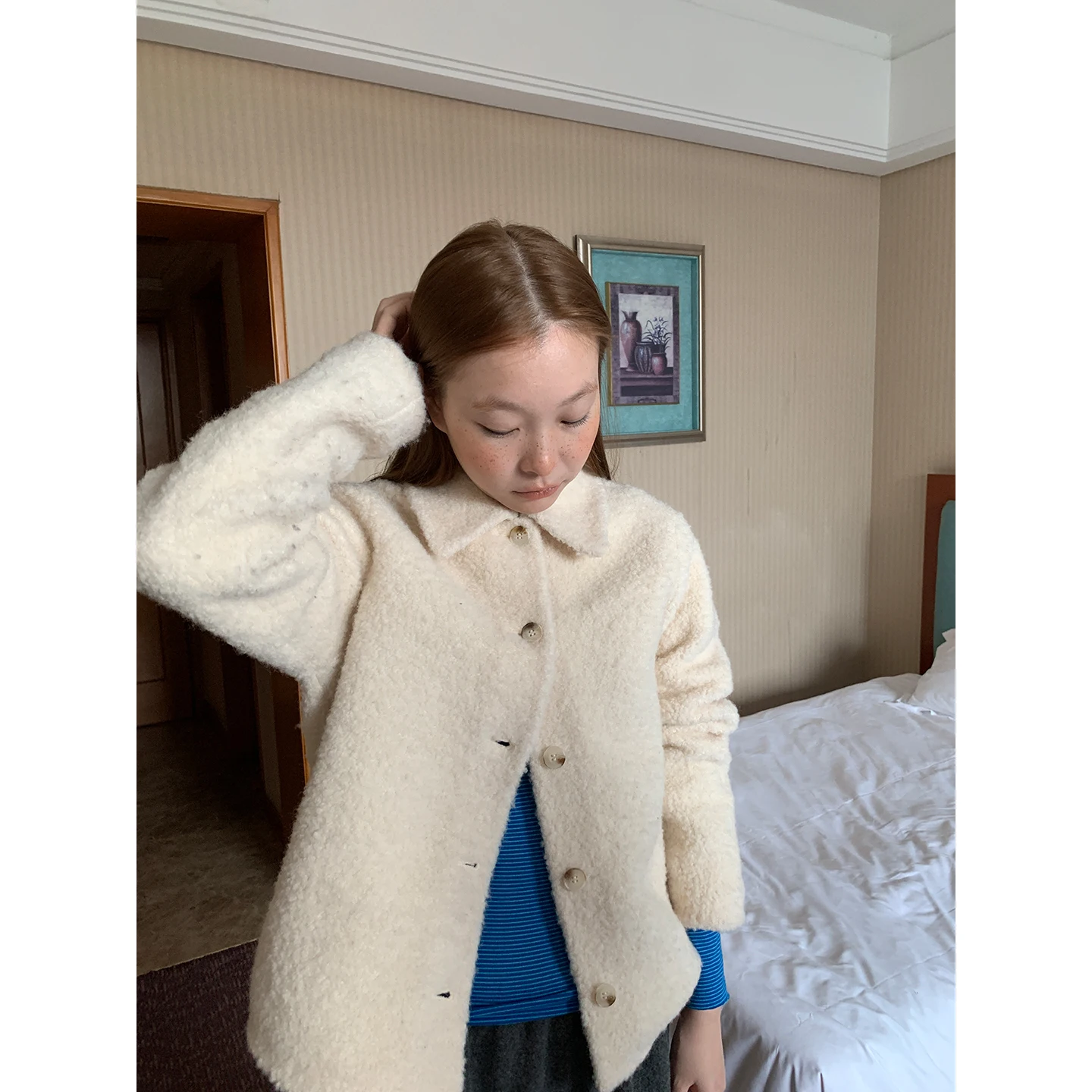 

Warm Furry Outerwear Women's Loose Comfortable Casual Sle Long Sve Coat Soft Plump Slimming Autumn Winter Top