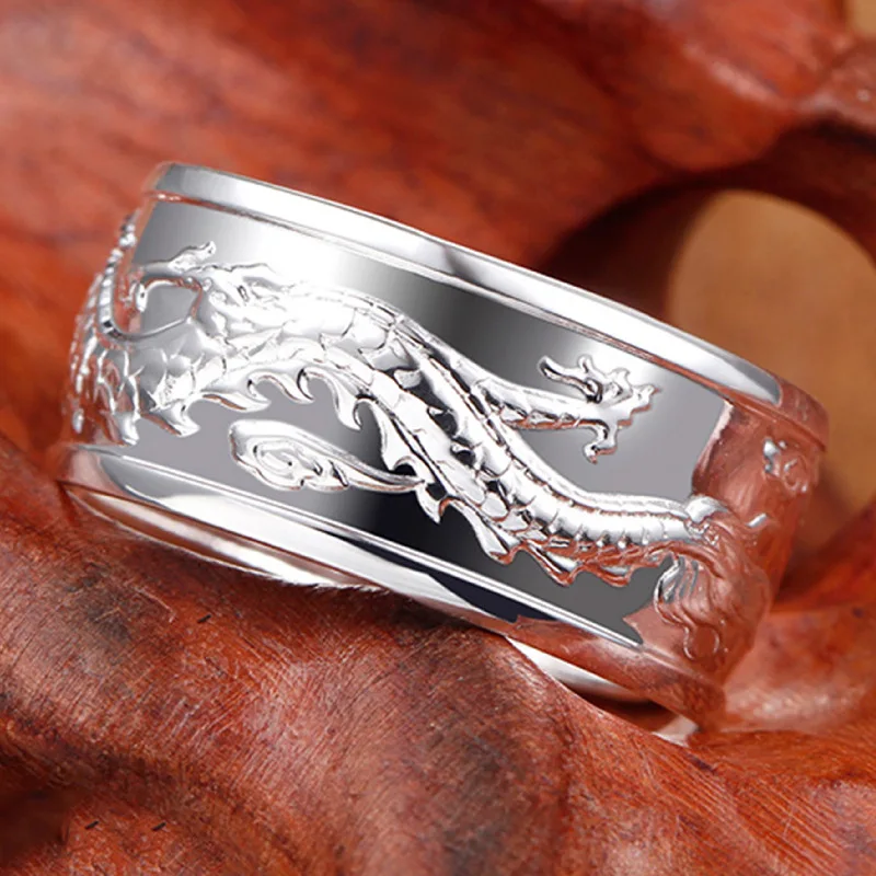 Exquisite Carving Flying Dragon Ring Male Finger Accessories Index Finger Accessories Men Prajnaparamita Heart Sutra Amuelt Ring