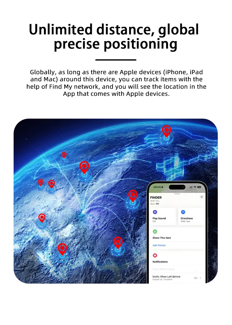 Timethinker Bluetooth Key Finder GPS work with Apple Find My Global Network Replace AirTag Tracker For IOS System Bag Locator