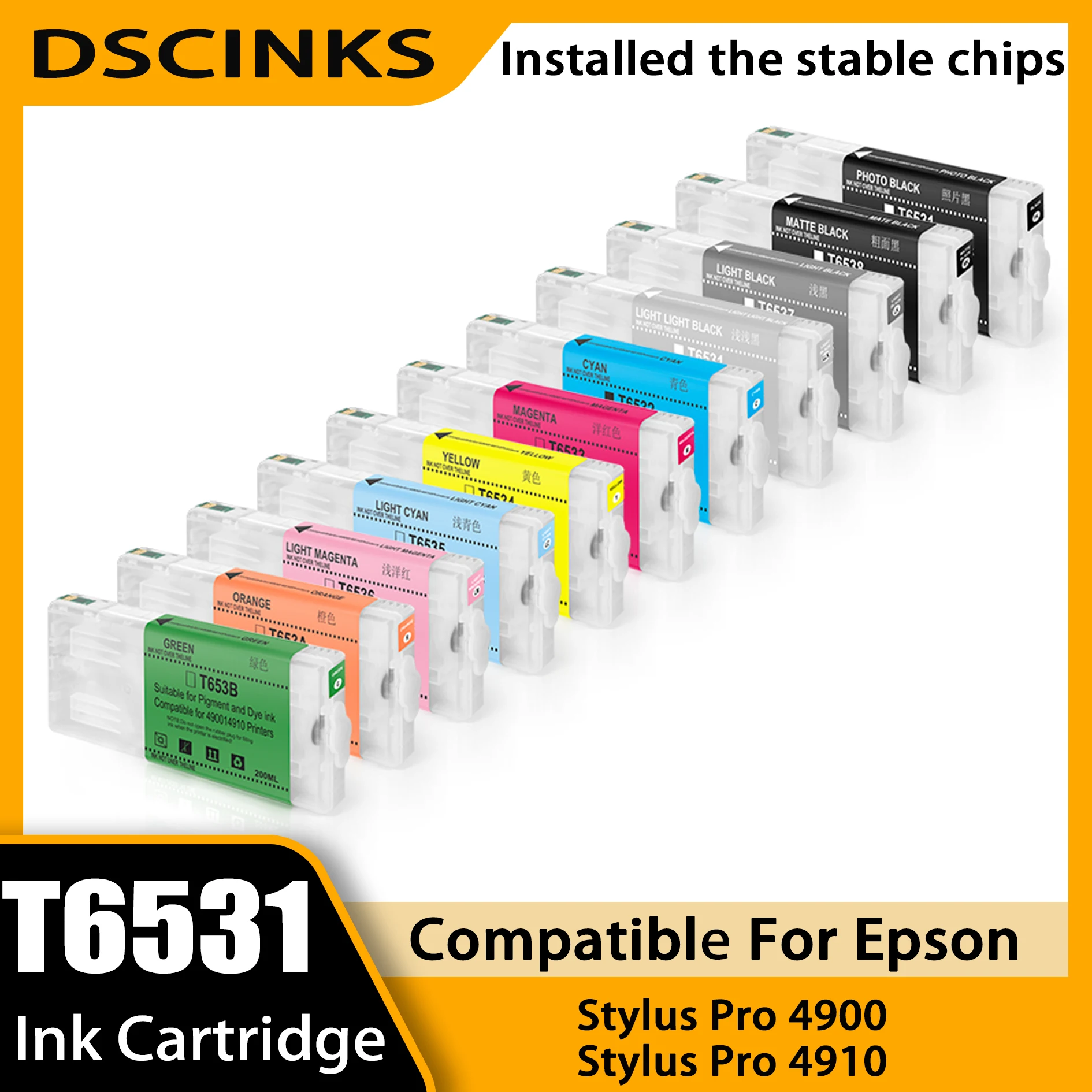 

1 компл. 11 шт. T653 замена для Epson T653 T653A T653B многоразовый картридж с чипом для принтера Epson Stylus Pro 4900 4910