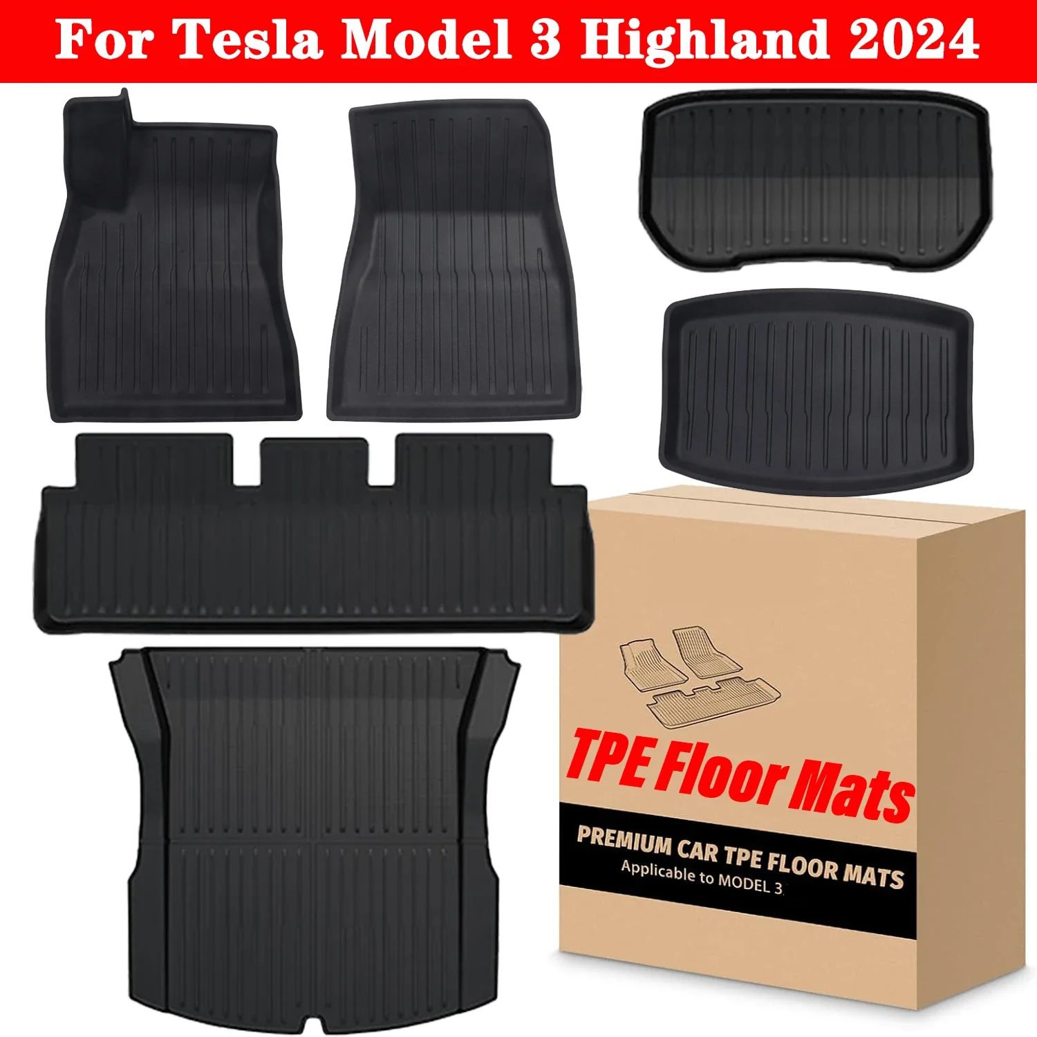 

All Weather TPE Floor Mats & Cargo Liner For Tesla Model 3 Highland 2024, Waterproof Anti-slip Trunk Mats TPE Foot Pads