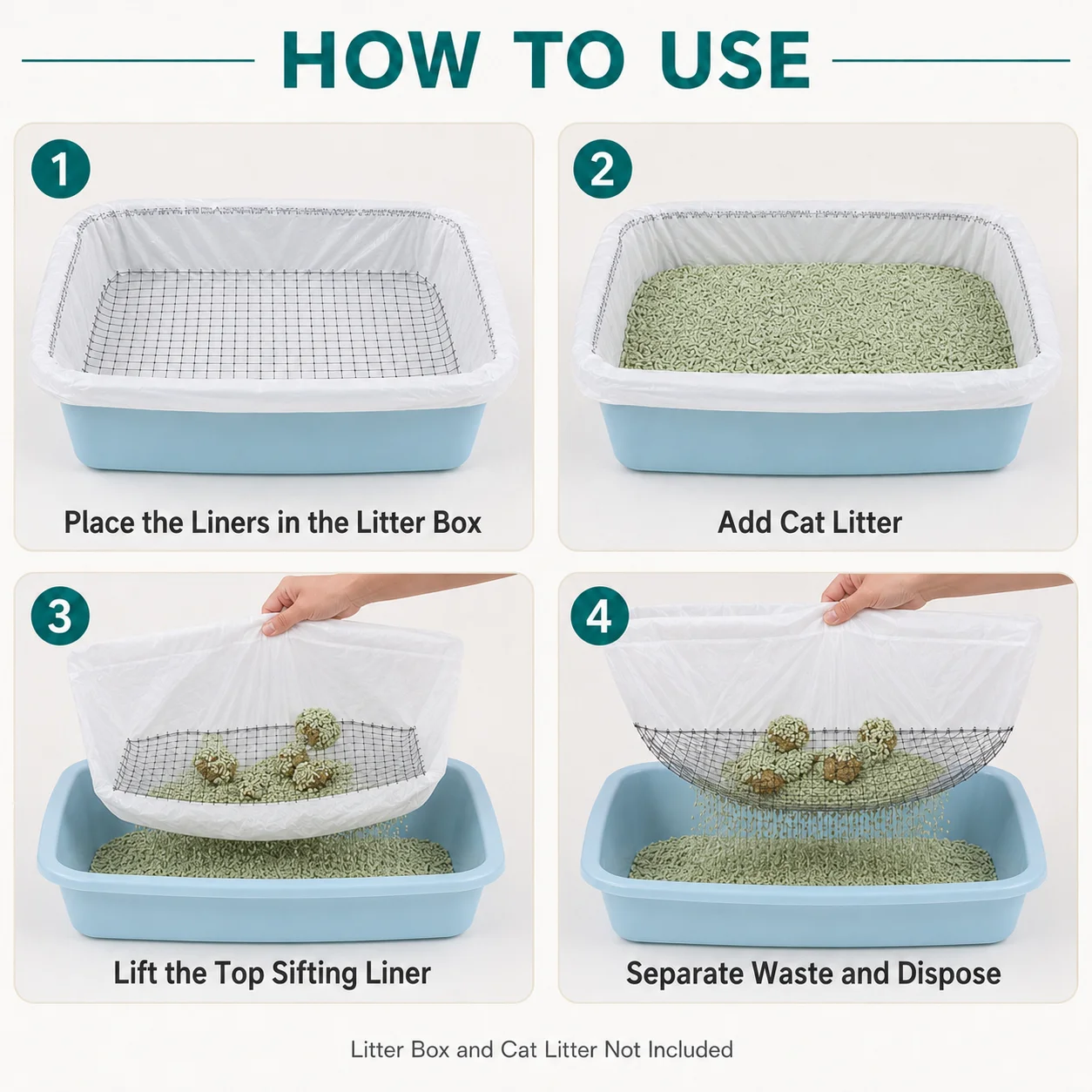 Disposable Cat Litter Box Sifting Liners, Mesh Filter Waste Bags for Easy No-Scoop Kitty Litter Cleanup, M/L Replacement Liners