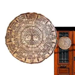 Wicca Calendar Round Wooden Vintage Handmade Celestial Sign Wheel Of The Year Tree Of Life Ornament For Sabbats Pagan Witch Sign