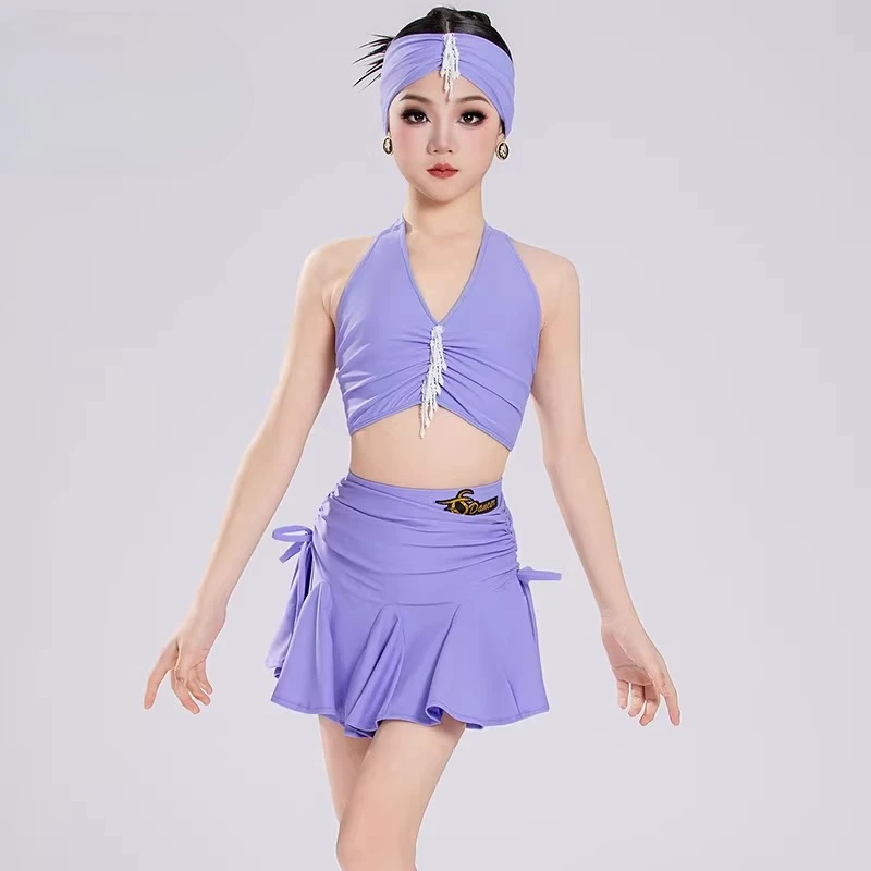 

Новый стильный комплект для занятий латиноамериканскими танцами для девочек, высококачественный топ и брюки, летний танцевальный костюм, одежда для тренировок, одежда для современных танцев.