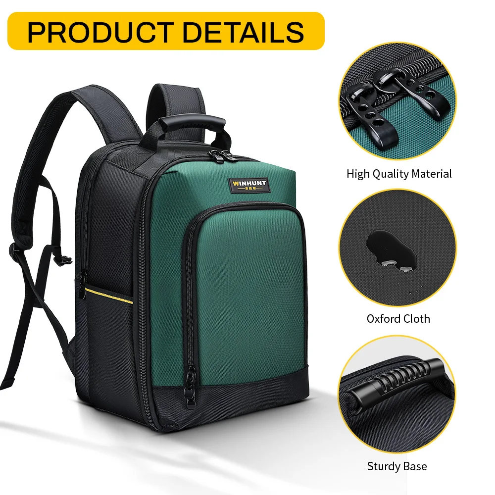 Mochila de ferramentas, bolsa de ferramentas para eletricista com vários bolsos e compartimento acolchoado para laptop, organizador de ferramentas durável de malha não impermeável