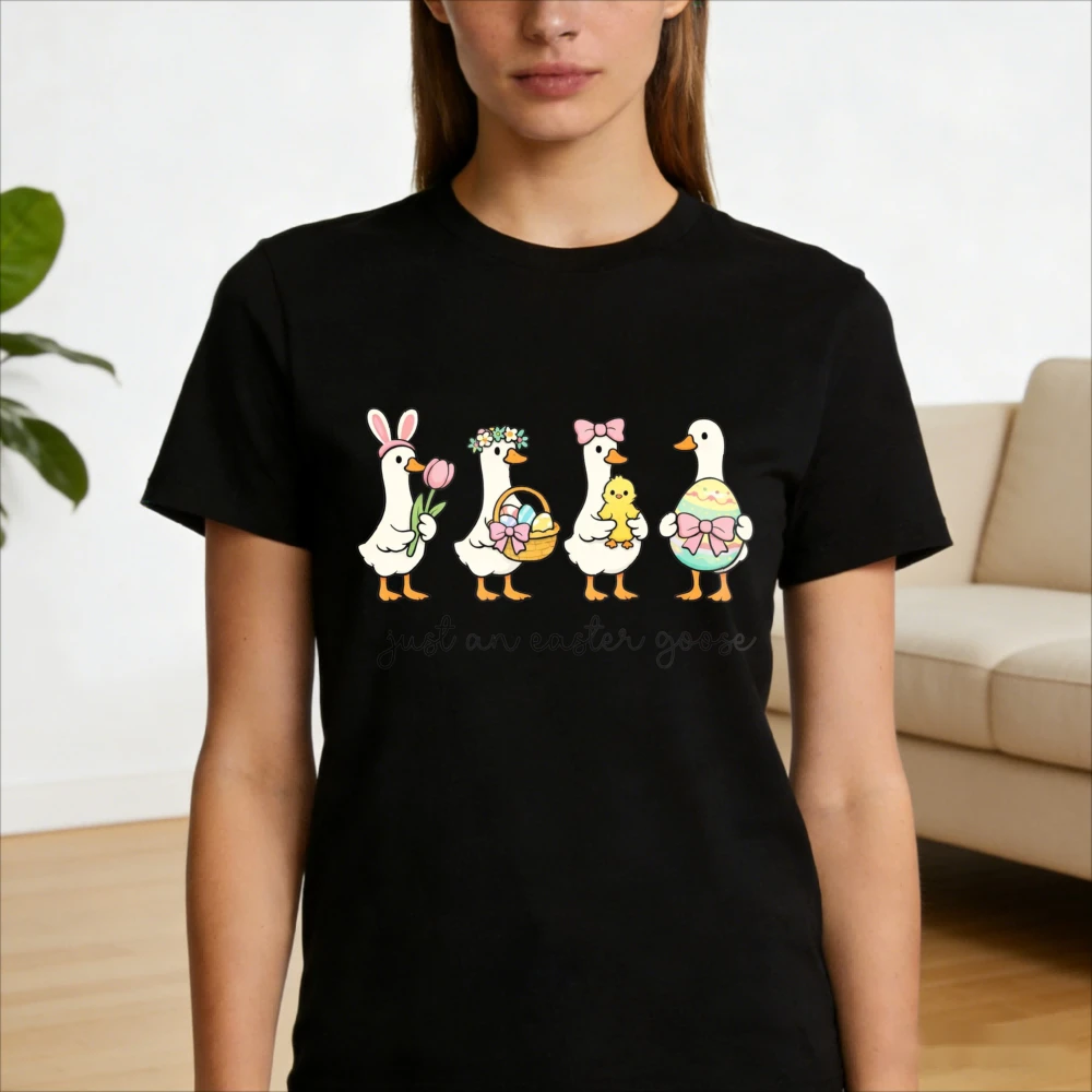 Just An Easter Goose Shirt Funny Easter Silly Goose T-Shirt Happy Easter TShirt Cute Goose Tee Women Casual Fashion Cotton Tops