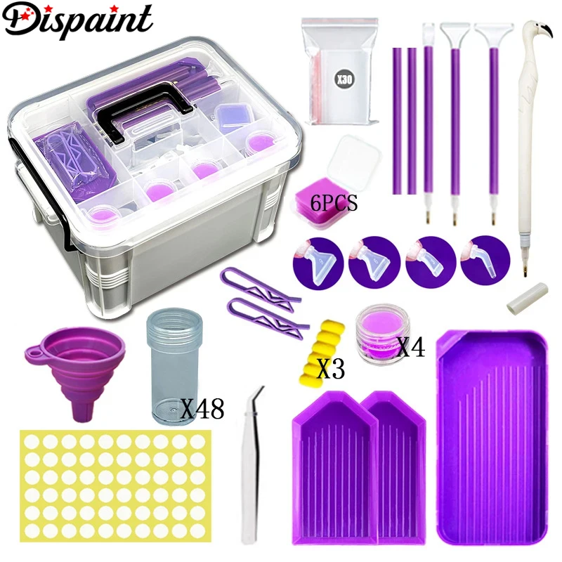 Dispaint 111-Piece Diamond Painting Tools Kit with Plastic Storage Box, Trays, Bottles, Tweezers, Pens, Wax, Funnel Accessories