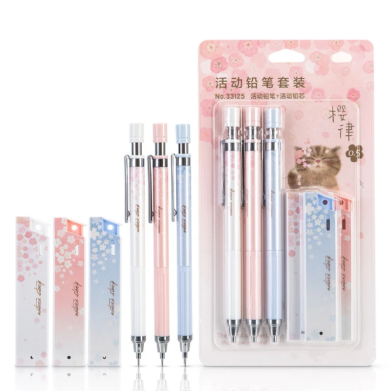 

Cherry Sakura Mechanical Pencils Set Cute Automatic Pencil with 0.5mm Refills Press Pens for School Stationery Office Supplies