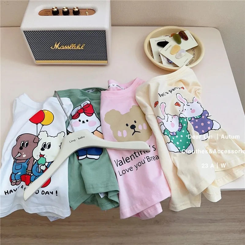 Baby Girls Boys Long Sleeved T-shirt Toddler Cartoon Shirts Kids Top Tees 2024 Spring Autumn Children\'s Korean Style Clothing