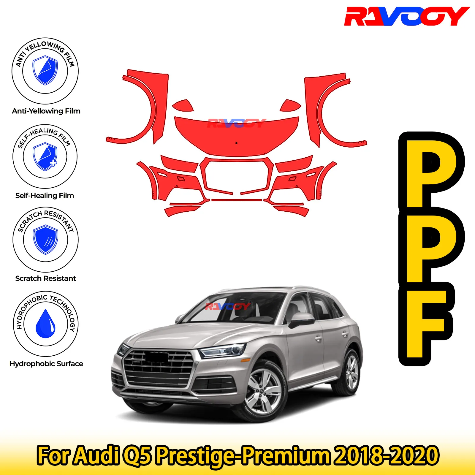 

Для Audi Q5 Prestige-Premium 2018-2020 глянцевая матовая черная предварительно вырезанная передняя PPF комплект защитной пленки для краски