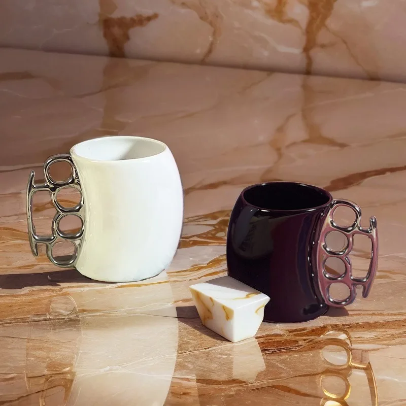 Creative Porcelain Cup Explosion-Proof Brass Knuckle Mug Fist Boxing Cup Solid Color Curved Irregular High Temperature