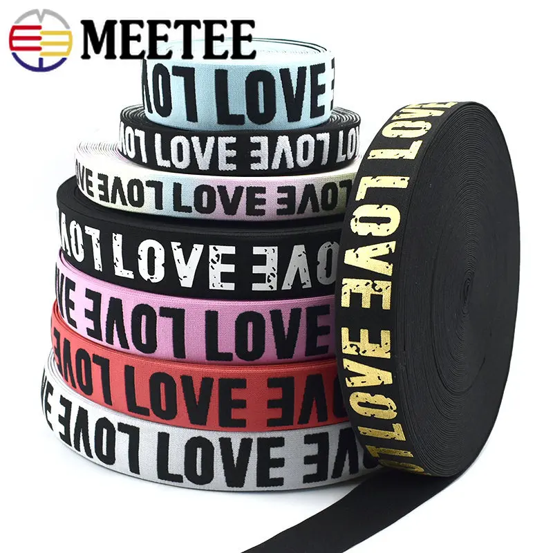 5/10Meters Love Polyester Elastic Band 25/40mm Rubber Webbing Garment Waistband Pants Belt Craft DIY Clothing Sewing Accessories