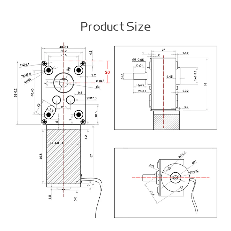 5840-31ZY Worm Gear DC Gear Motor 12v24v 7RPM-470RPM Adjustable Speed Reverse Self-Locking High Torque Double Shaft Gear Motor