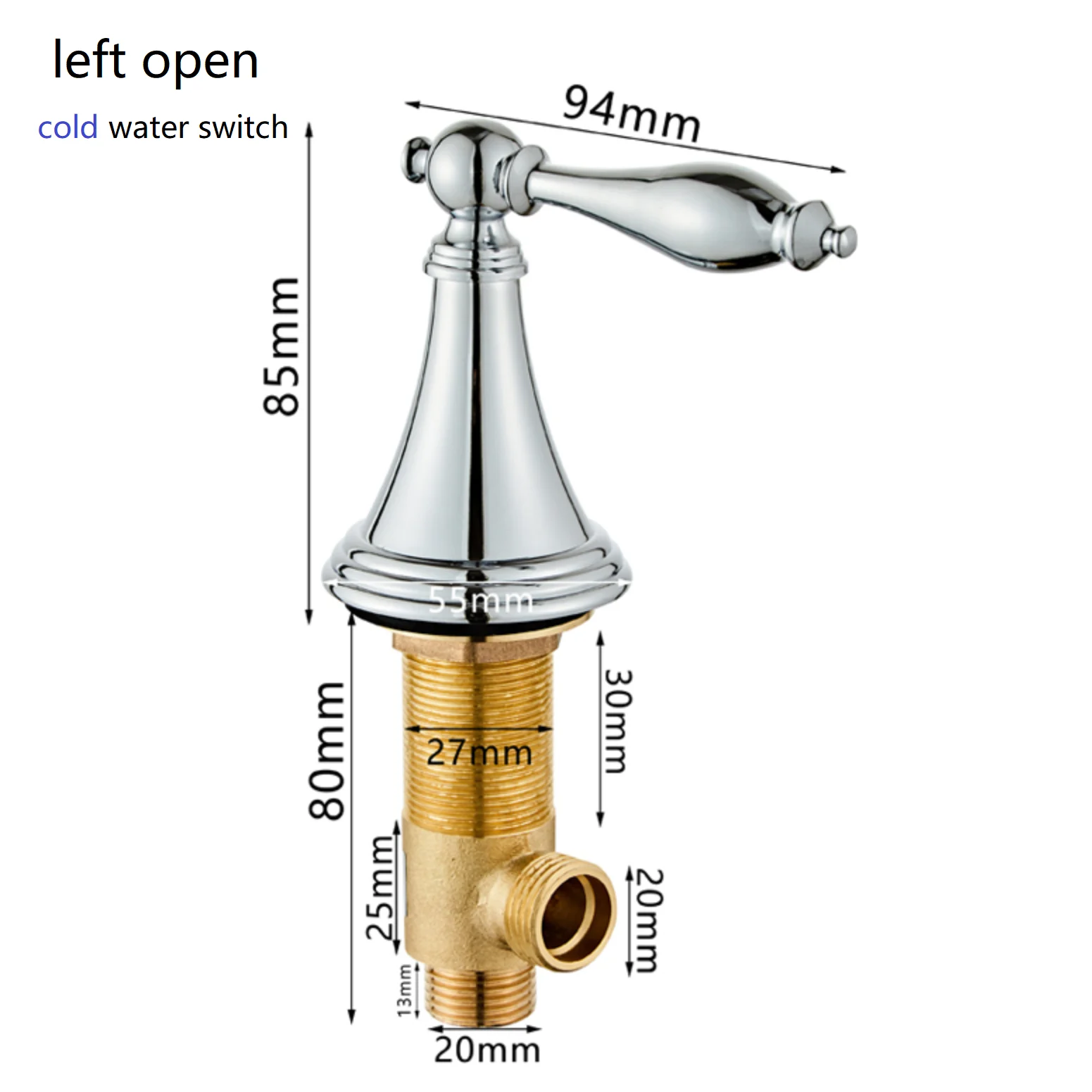 Brass One Inlet One Outlet Switch,Cold Water Switch Or Hot Water Switch For 3 Hole Basin Faucet Bathtub 5-hole Faucet Switch