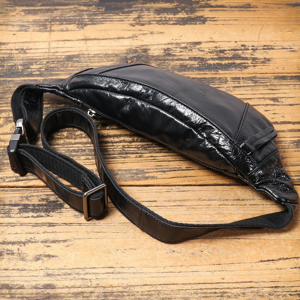 Men's Full-Grain Leather Chest Pack - Lightweight Hiking Waist Bag Convertible to Crossbody Sling