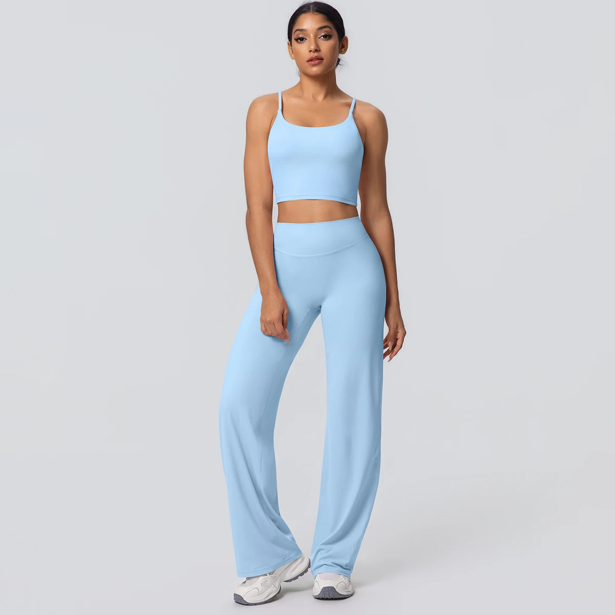 Frauen Schnell Trocknend Gym Sport Fitness Kleidung Yoga Set Backless Sexy Strap Bh mit Brust Pad Hohe Taille Breite Bein Hosen Set – Detail 30