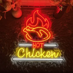 Hot Chicken Neon Led Sign Home Party Bar Decor Restaurant LED Neon Lights USB Western-style Cafeteria Decoration Signs