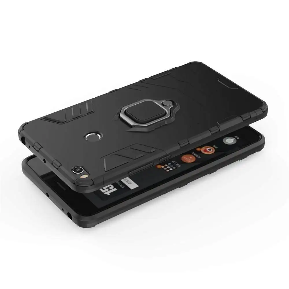 Caso do silicone para xiaomi mi max 2, caso à prova de choque luxuoso com anel do metal, pc duro e duro