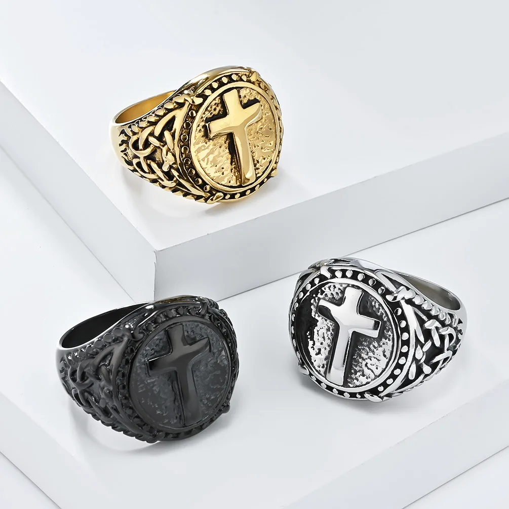 

5 pcs Punk Vintage Design Hip-hop Men's Ring Custom Wholesale Jewelry Personality Stainless Steel Geometric Cross Ring for Women