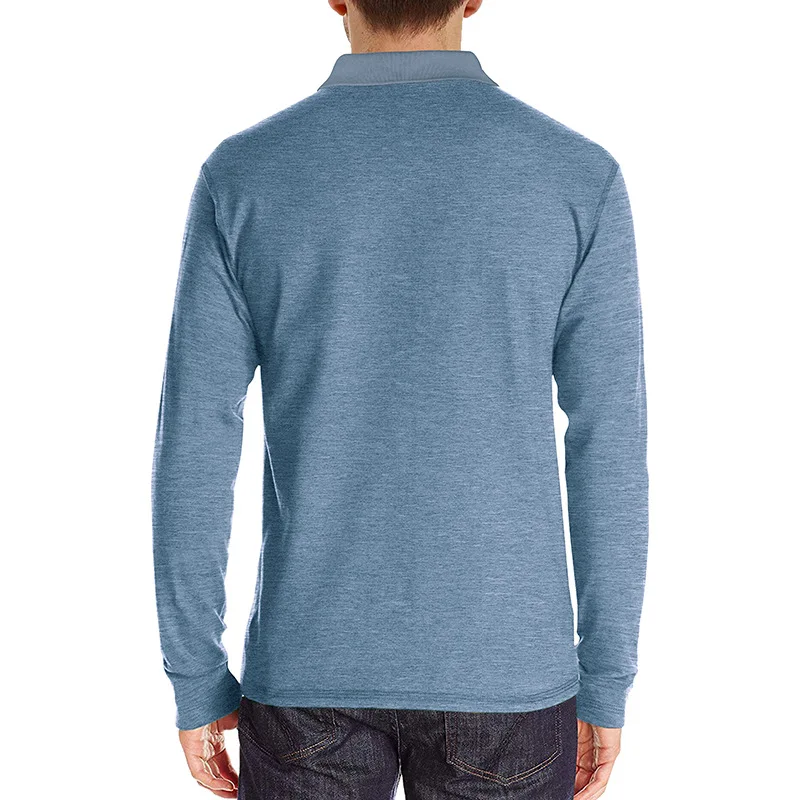 Frühling Trend männer Langarm Casual T-shirt Solide Revers Button Up Pullover Tops Herbst Drehen Unten Kragen Bodenbildung Polo-Shirt – Detail 24