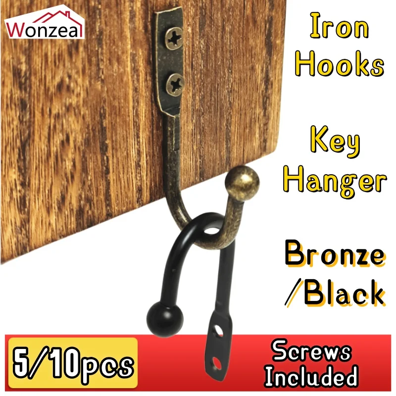 5/10pcs bronze hook Wall Door Bath Single Prong Coat Hook Hanger Furniture Hardware Kitchen Pot Handbag Bag 49*26mm With Screws