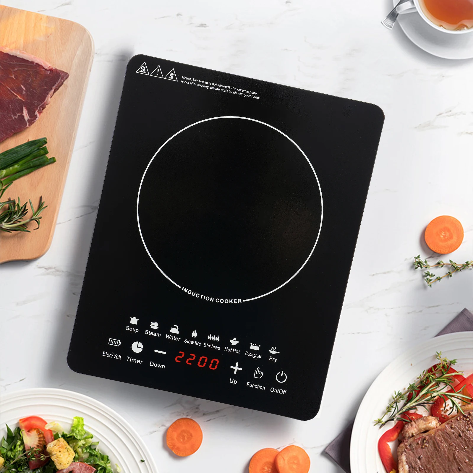 

2200W 110V Electric Induction Cooktop Explosion-proof Glass Touch Panel Automatic Shut-off Over-heat Waterproof Leakproof