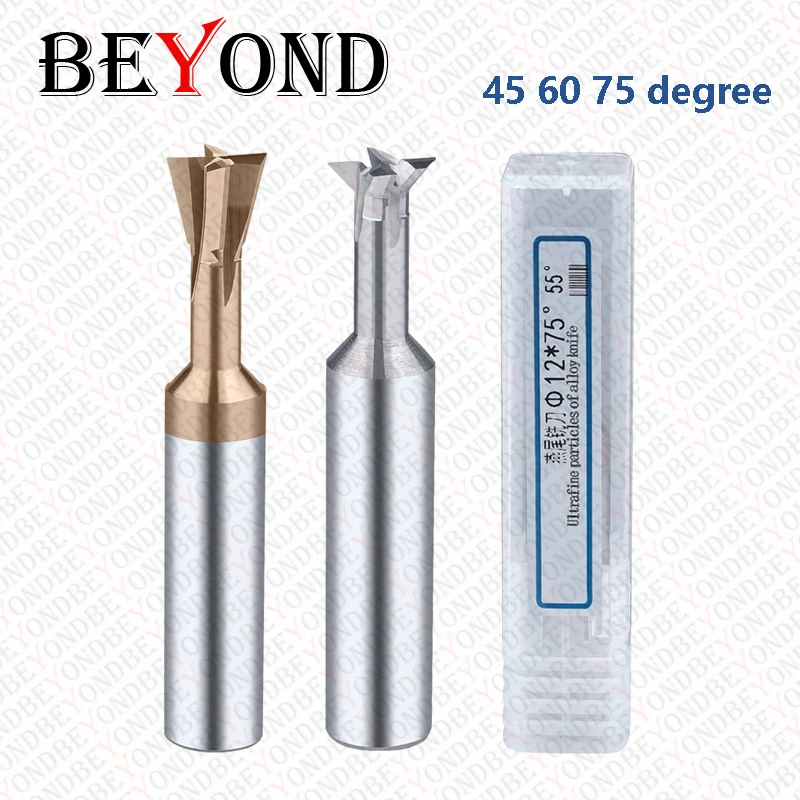 BEYOND HRC55 Coated Dovetail Milling Cutter 75 60 45 Degree Tungsten Steel Carbide Chamfering CNC End Mill 3mm 6mm 8mm 10mm 12mm