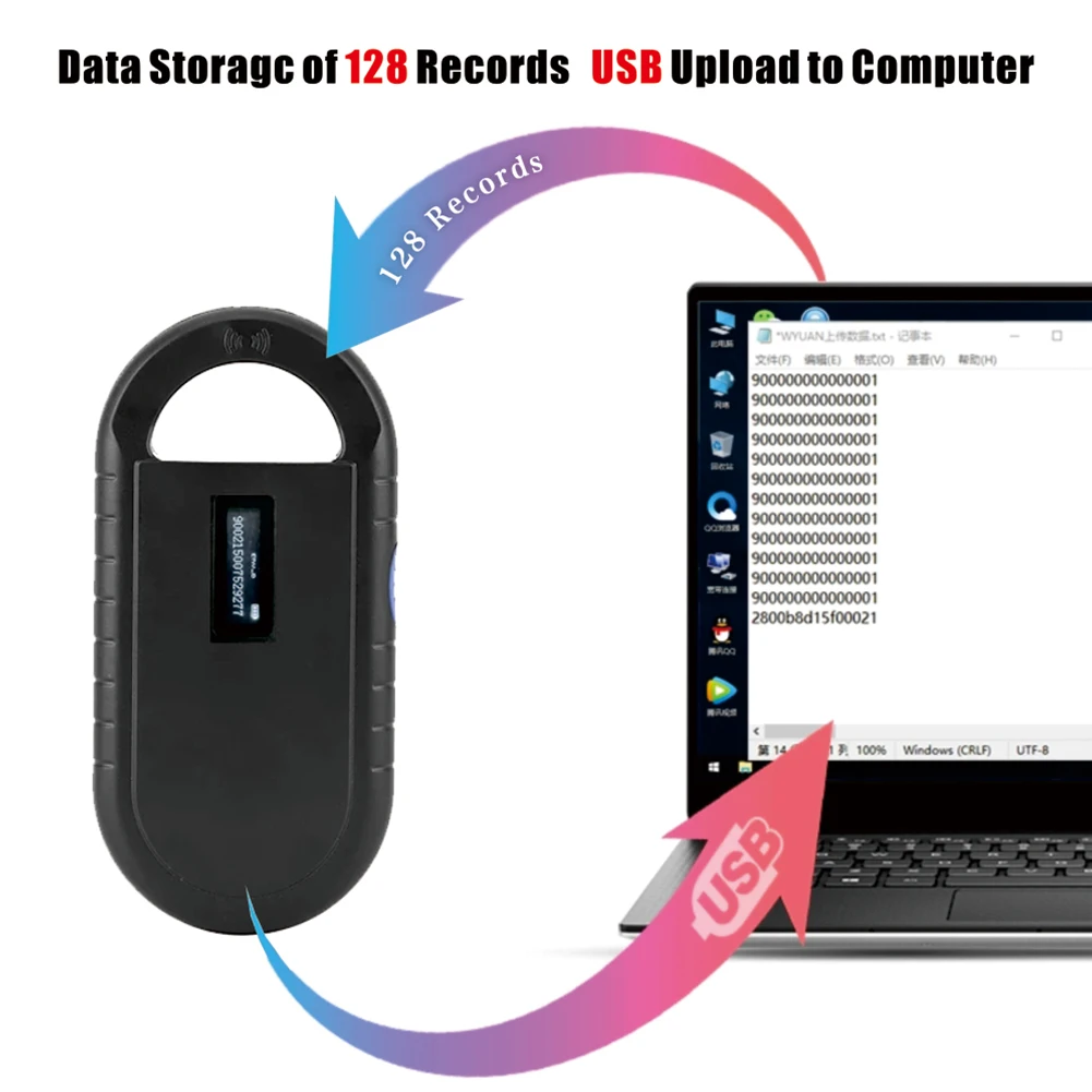 Micro Chip Reader Scanner Handheld Animal Tag Scanner 134.2kHz 125kHz Pet ID Reader for ISO 11784/11785 FDX-B and ID64 RFID EMID