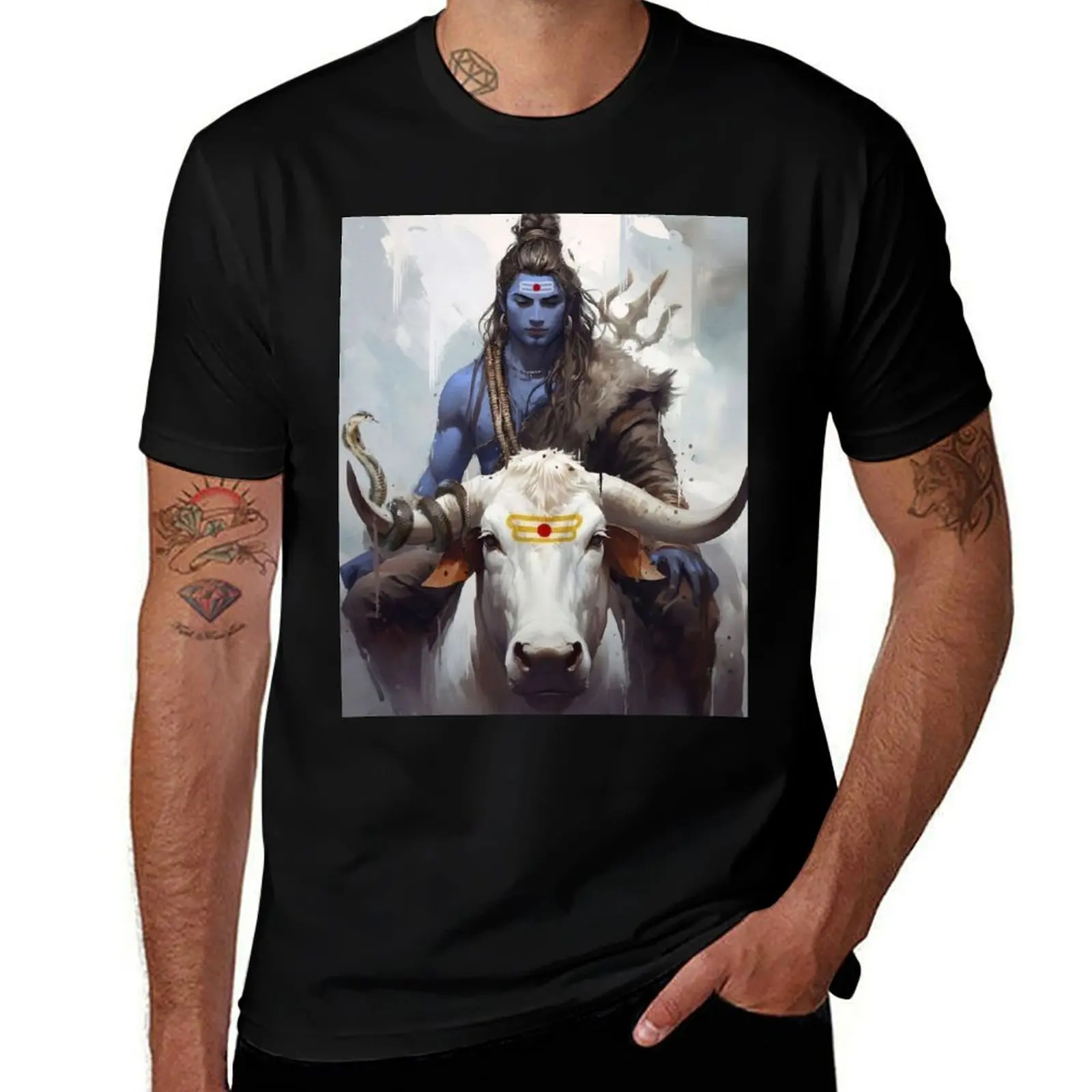 Divine Bond: Lord Shiva and Nandi Artistry T-Shirt Work Daily Short Sleeve Top T-Shirt