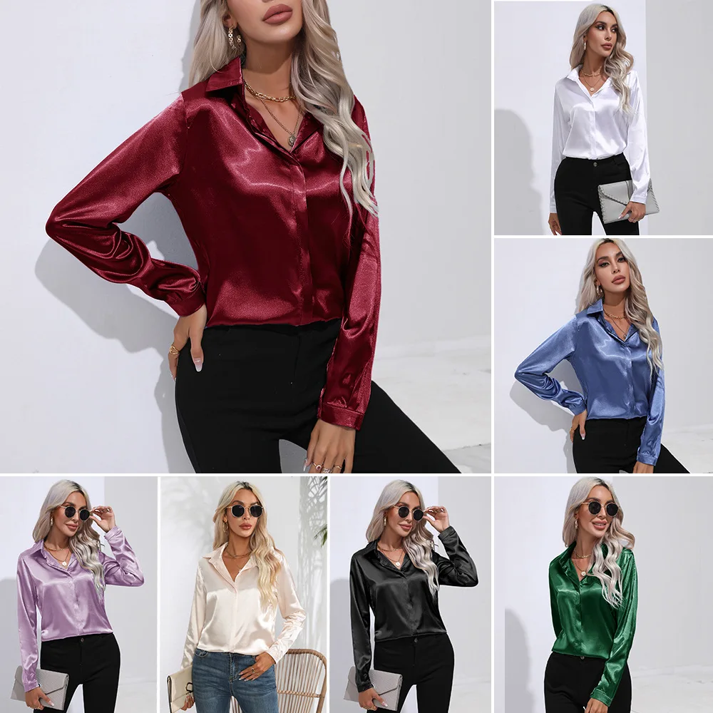 

Explosions a button satin shirt blouse long sleeve shirt spring and summer new European and American women's wear