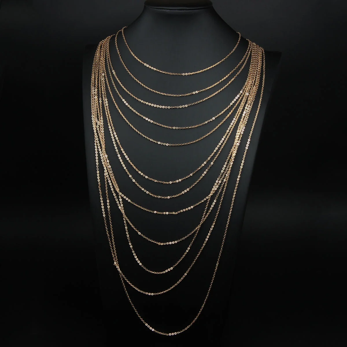 Exaggerated multi-layered metallic texture chain long necklace for women, fashionable body chain, elegant accessory