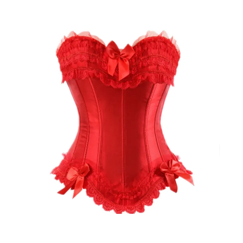 Fashion Womens Vintage Waist Trainer Gothic Boned Lace Corsets And Bustiers Sexy Bowknot Decorated Overbust Top Corset